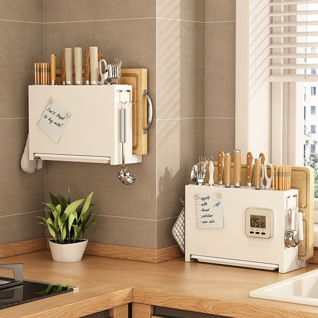 White Kitchen Chopsticks Knife Stand Cutting Board Integrated Magnet Draining Holder for Home
