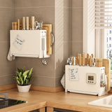 White Kitchen Chopsticks Knife Stand Cutting Board Integrated Magnet Draining Holder for Home