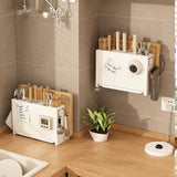White Kitchen Chopsticks Knife Stand Cutting Board Integrated Magnet Draining Holder for Home