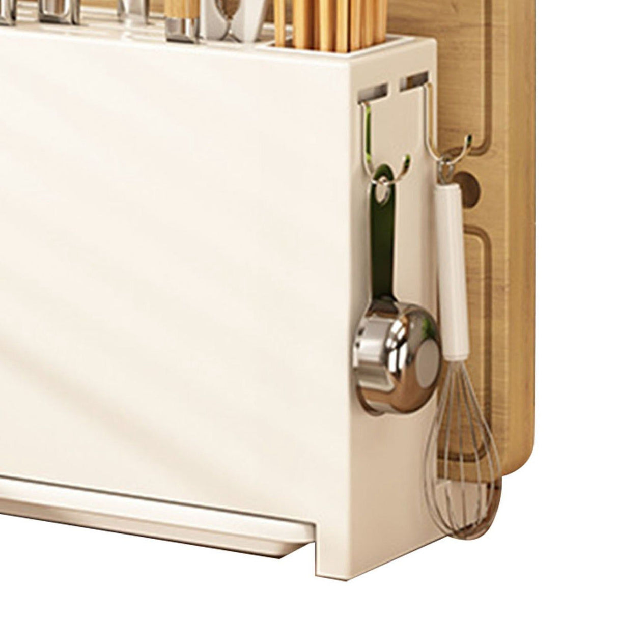 White Kitchen Chopsticks Knife Stand Cutting Board Integrated Magnet Draining Holder for Home