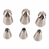 6PCS Baking Tip Stainless Steel Decorating Pastry Piping Nozzle Set for Cake Cupcake - Top-Down View