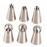 6PCS Baking Tip Stainless Steel Decorating Pastry Piping Nozzle Set for Cake Cupcake - Close-Up Angle