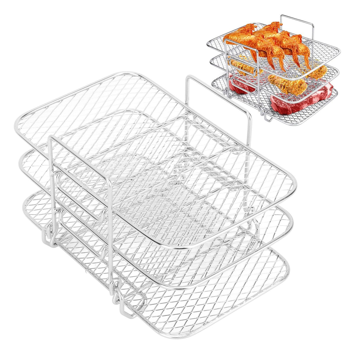 3 Layer Fryer Rack Stainless Steel Stackable Grill Rack 3 Tier Baking Rack for Household Use