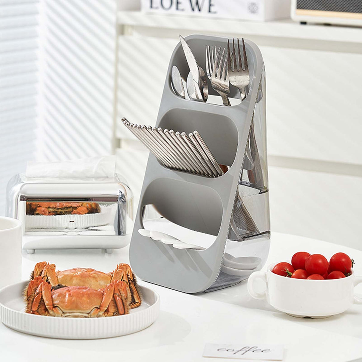 3 Layer Chopsticks Knife Storage Rack Holder Waterproof Knife Storage Drainage Bracket Container Gray