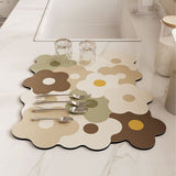 Kitchen Counter Dish Drying Mat Refreshing Cute Elegant Heat Resistant Absorbent Dishes Drain Mat Coffee and White 11.8 X 15.7in - 45-Degree Angle