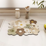 Kitchen Counter Dish Drying Mat Refreshing Cute Elegant Heat Resistant Absorbent Dishes Drain Mat Coffee and White 11.8 X 15.7in - Rear View