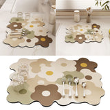 Kitchen Counter Dish Drying Mat Refreshing Cute Elegant Heat Resistant Absorbent Dishes Drain Mat Coffee and White 11.8 X 15.7in