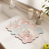 Kitchen Counter Dish Drying Mat Refreshing Cute Elegant Heat Resistant Absorbent Dishes Drain Mat Pink and Blue 11.8 X 15.7in