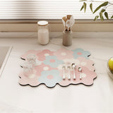 Kitchen Counter Dish Drying Mat Refreshing Cute Elegant Heat Resistant Absorbent Dishes Drain Mat Pink and Blue 11.8 X 15.7in