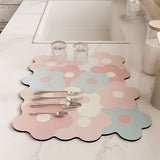 Kitchen Counter Dish Drying Mat Refreshing Cute Elegant Heat Resistant Absorbent Dishes Drain Mat Pink and Blue 11.8 X 15.7in