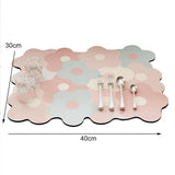 Kitchen Counter Dish Drying Mat Refreshing Cute Elegant Heat Resistant Absorbent Dishes Drain Mat Pink and Blue 11.8 X 15.7in