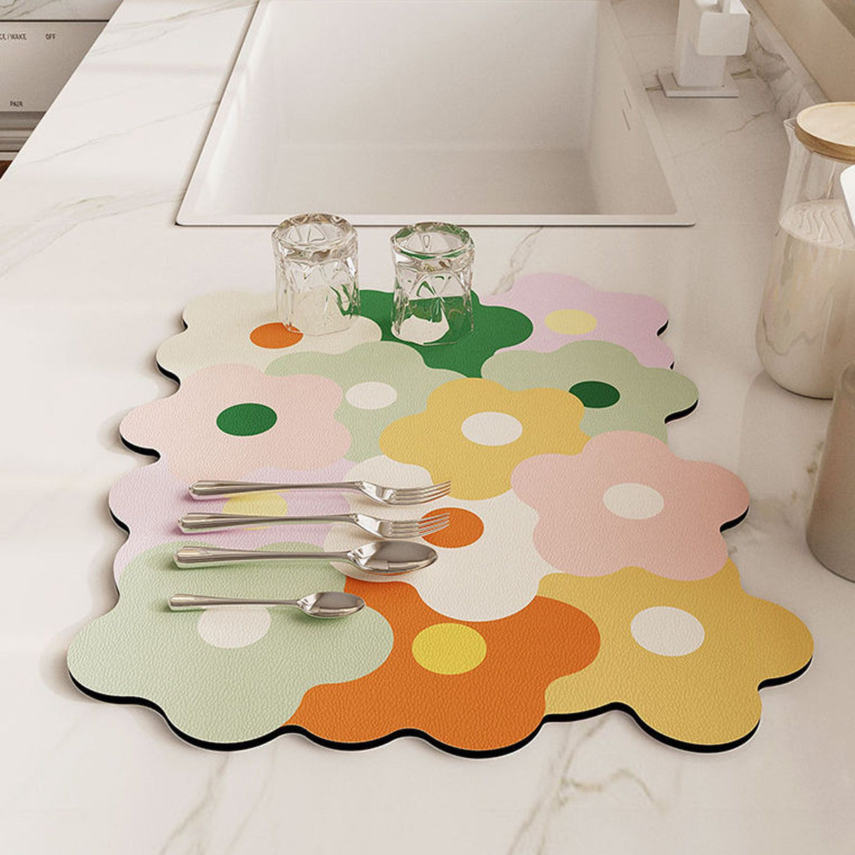 Kitchen Counter Dish Drying Mat Refreshing Cute Elegant Heat Resistant Absorbent Dishes Drain Mat Yellow and Green 11.8 X 15.7in
