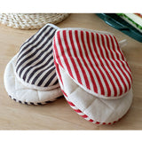 Microwave Oven Gloves Heat Resistant Stripe Pattern Thick Cotton Oven Mitts with Lanyard Red - Extra Image