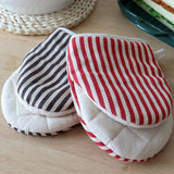 Microwave Oven Gloves Heat Resistant Stripe Pattern Thick Cotton Oven Mitts with Lanyard Red