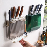 Wall Mounted Knife Holder Ultrathin Plastic Installation Box Storage Rack for Kitchen Gray - 45-Degree Angle