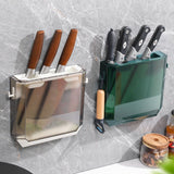 Wall Mounted Knife Holder Ultrathin Plastic Installation Box Storage Rack for Kitchen Gray - Rear View