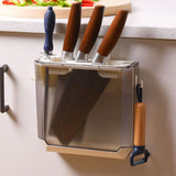Wall Mounted Knife Holder Ultrathin Plastic Installation Box Storage Rack for Kitchen Gray