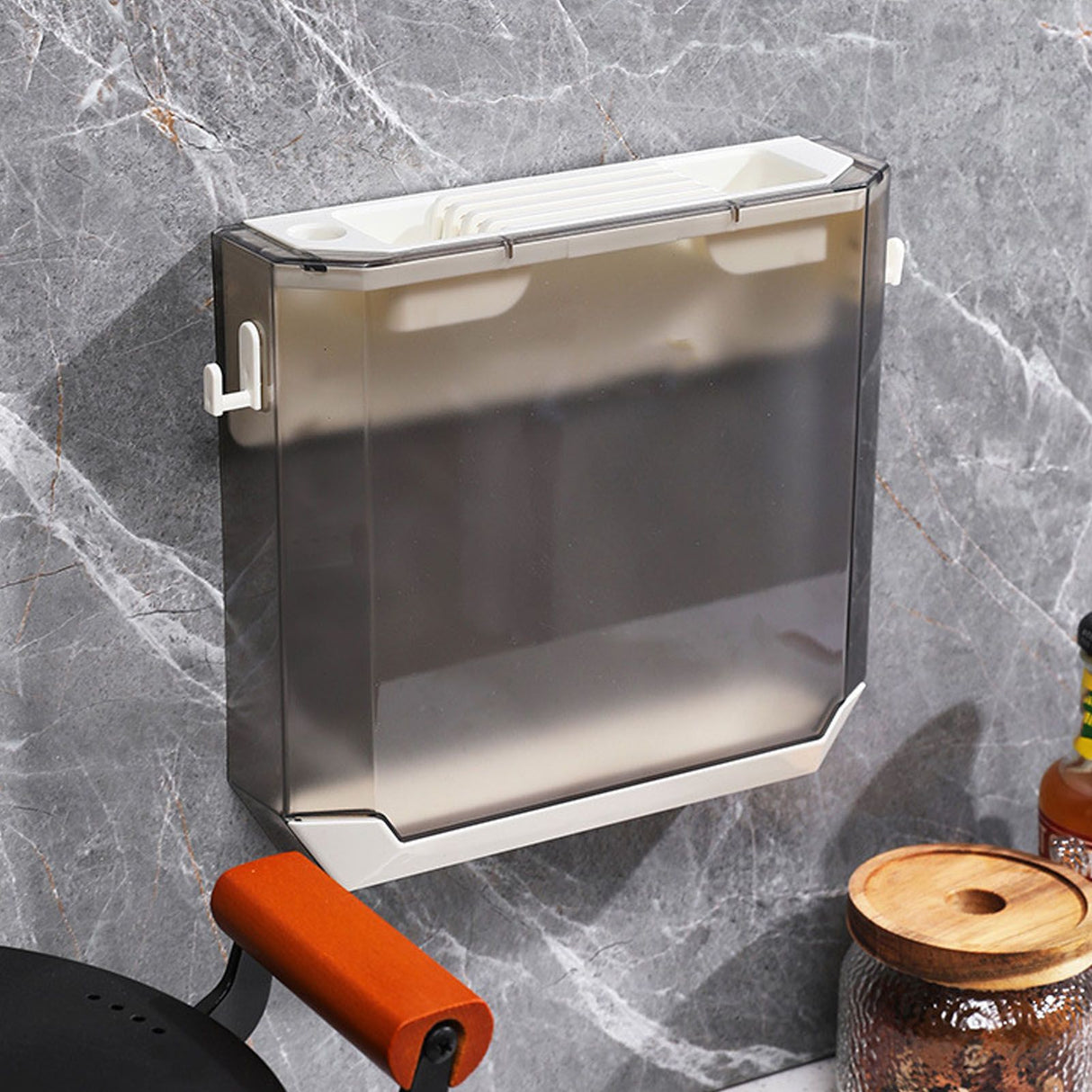 Wall Mounted Knife Holder Ultrathin Plastic Installation Box Storage Rack for Kitchen Gray