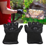 BBQ Gloves Heat Resistant Grilling Gloves Non Slip Oven Gloves Long Kitchen Gloves for Barbecue Baking Black Average Size 26‑35CM