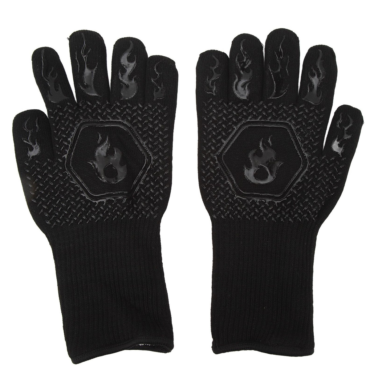 BBQ Gloves Fireproof 800℃ Heat Resistant Double Sided Silicone Large Grill Gloves for Oven Barbecue Cooking Black