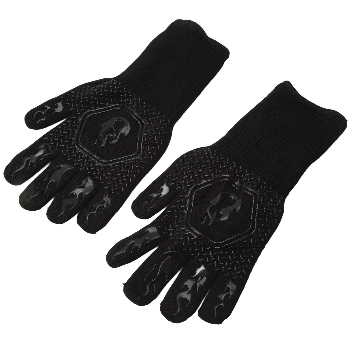 BBQ Gloves Fireproof 800℃ Heat Resistant Double Sided Silicone Large Grill Gloves for Oven Barbecue Cooking Black