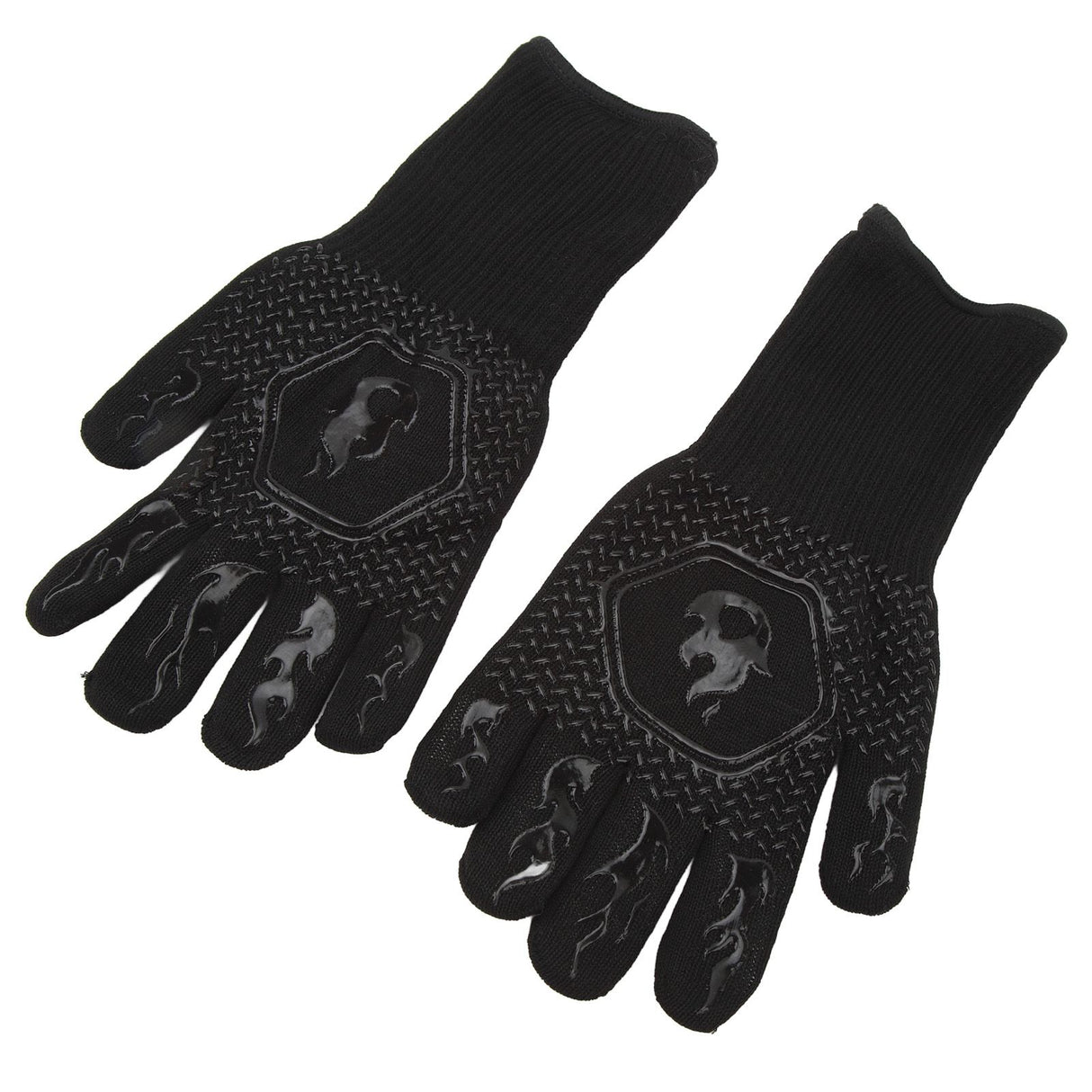 BBQ Gloves Fireproof 800℃ Heat Resistant Double Sided Silicone Large Grill Gloves for Oven Barbecue Cooking Black