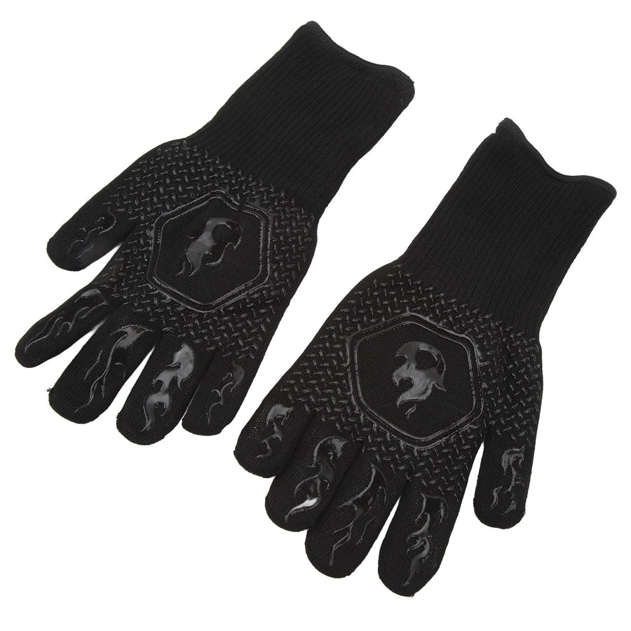 BBQ Gloves Fireproof 800℃ Heat Resistant Double Sided Silicone Large Grill Gloves for Oven Barbecue Cooking Black