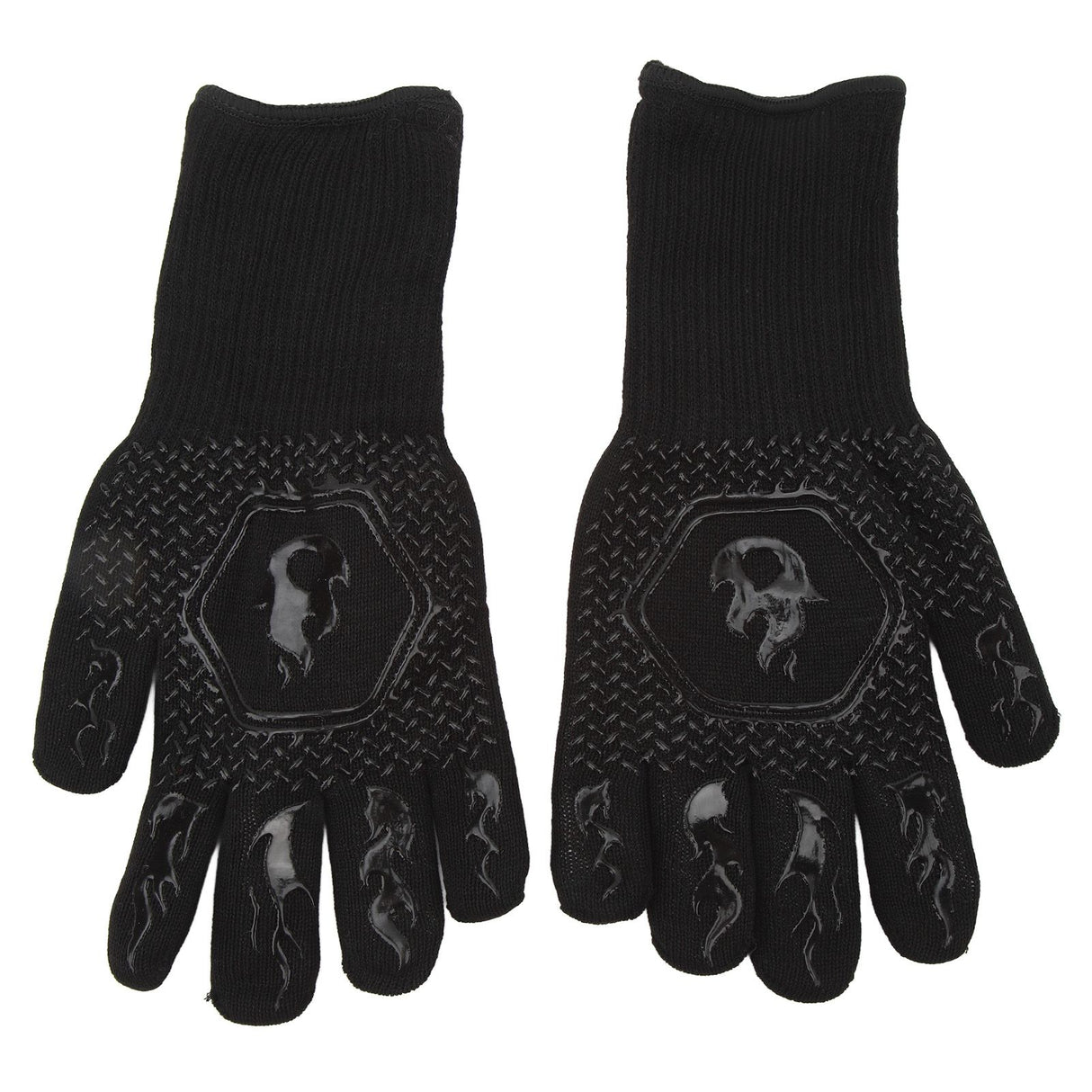 BBQ Gloves Fireproof 800℃ Heat Resistant Double Sided Silicone Large Grill Gloves for Oven Barbecue Cooking Black