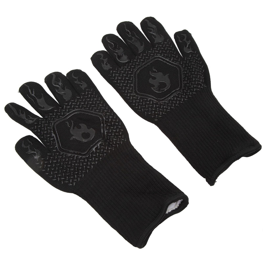 BBQ Gloves Fireproof 800℃ Heat Resistant Double Sided Silicone Large Grill Gloves for Oven Barbecue Cooking Black
