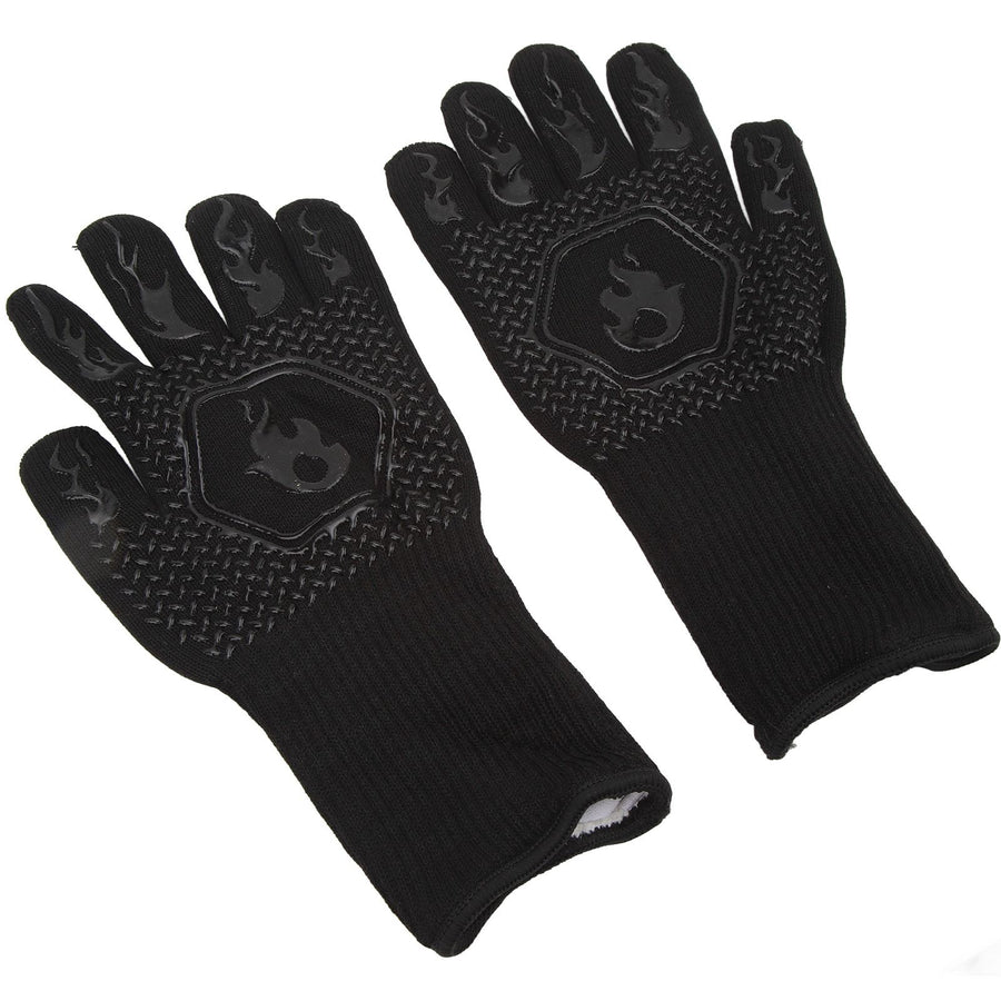 BBQ Gloves Fireproof 800℃ Heat Resistant Double Sided Silicone Large Grill Gloves for Oven Barbecue Cooking Black