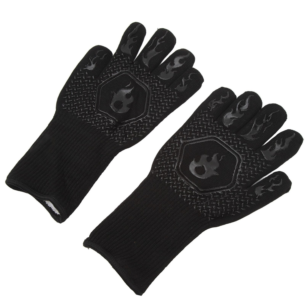 BBQ Gloves Fireproof 800℃ Heat Resistant Double Sided Silicone Large Grill Gloves for Oven Barbecue Cooking Black