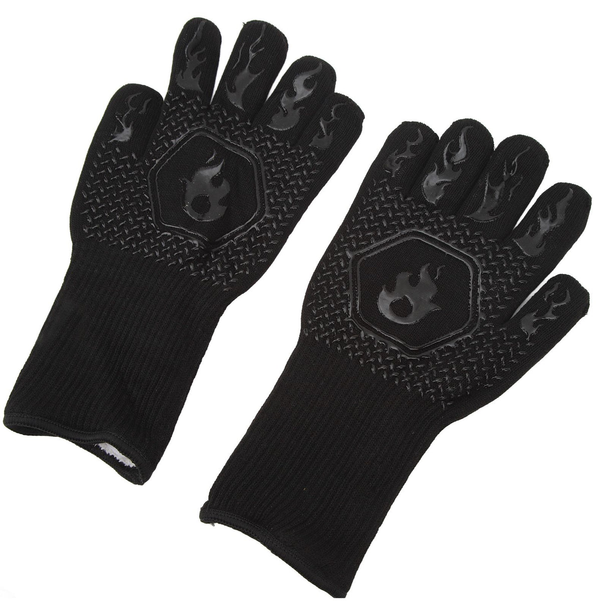 BBQ Gloves Fireproof 800℃ Heat Resistant Double Sided Silicone Large Grill Gloves for Oven Barbecue Cooking Black