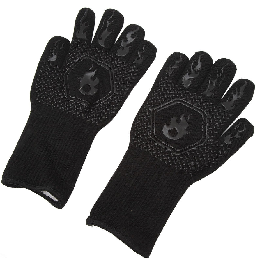 BBQ Gloves Fireproof 800℃ Heat Resistant Double Sided Silicone Large Grill Gloves for Oven Barbecue Cooking Black