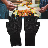 BBQ Gloves Fireproof 800℃ Heat Resistant Double Sided Silicone Large Grill Gloves for Oven Barbecue Cooking Black