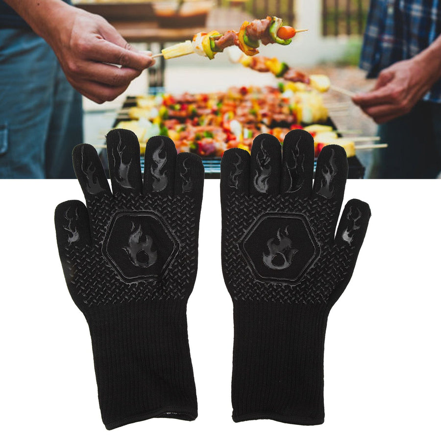 BBQ Gloves Fireproof 800℃ Heat Resistant Double Sided Silicone Large Grill Gloves for Oven Barbecue Cooking Black