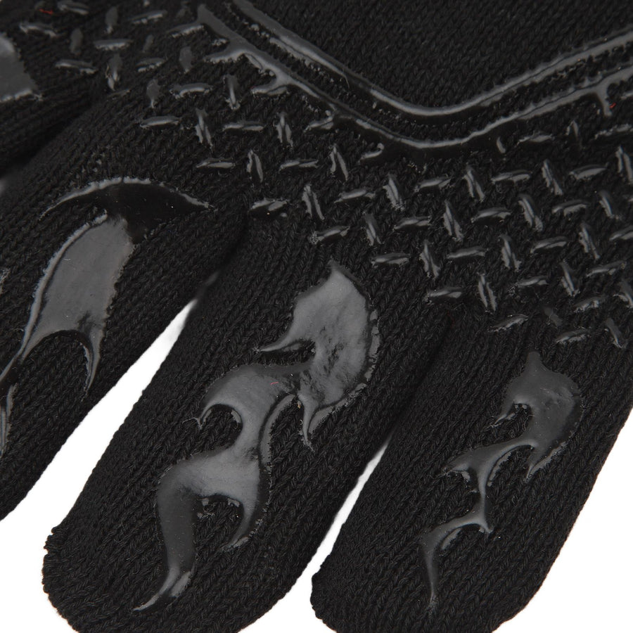 BBQ Gloves Fireproof 800℃ Heat Resistant Double Sided Silicone Large Grill Gloves for Oven Barbecue Cooking Black