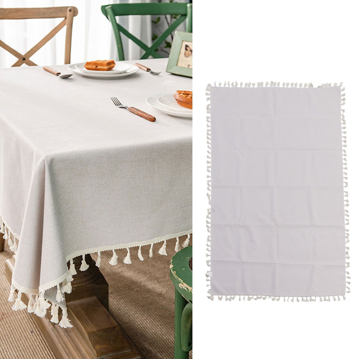 Cotton Linen Tablecloths Waterproof Oilproof Washable Wrinkle Free Tassels Rectangle Dining Table Cloth for Dining Room