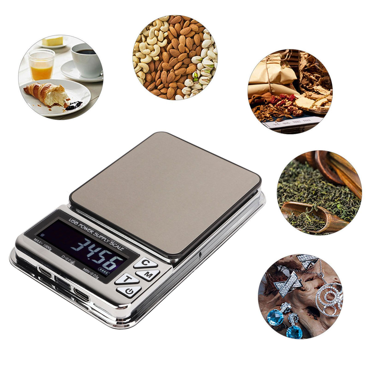 USB Electric Jewelry Flat Weighing Scale Electronic Kitchen Food Coffee Weighing Scale 200mAh