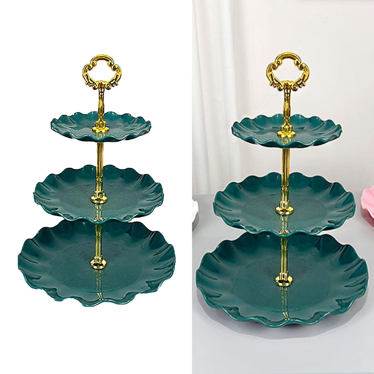 Nordic Style 3 Layer Fruit Plate Tray Plastic 3 Tier Cake Stand Holiday Party Dessert Tray Dark Green