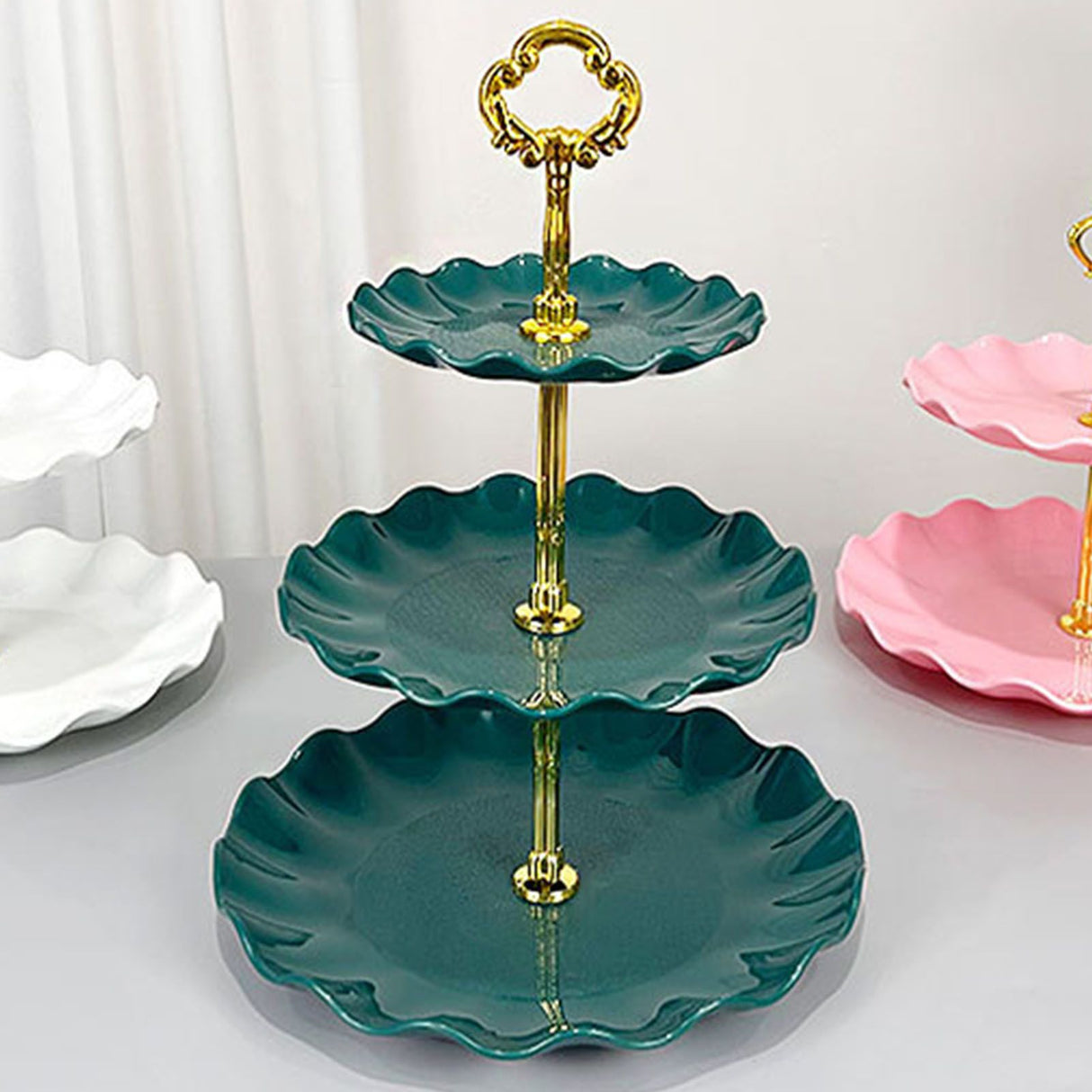Nordic Style 3 Layer Fruit Plate Tray Plastic 3 Tier Cake Stand Holiday Party Dessert Tray Dark Green