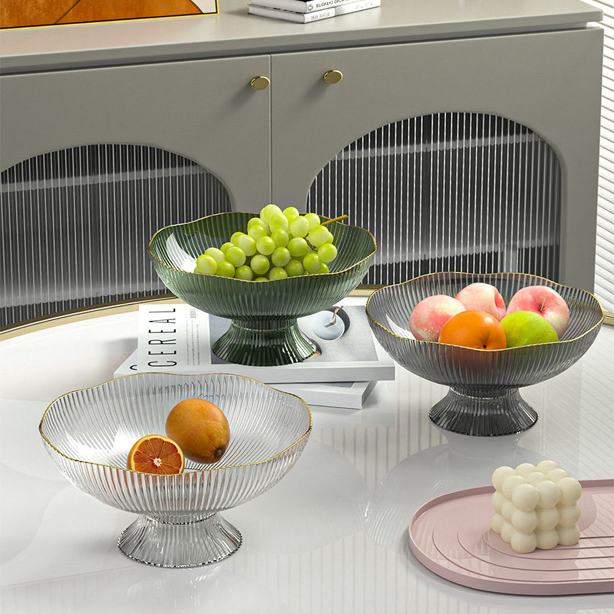 Plastic Footed Fruit Plate with Draining Hole Detachable Base Household Living Room Coffee Table Fruit Candy Snack Display Plate Transparent
