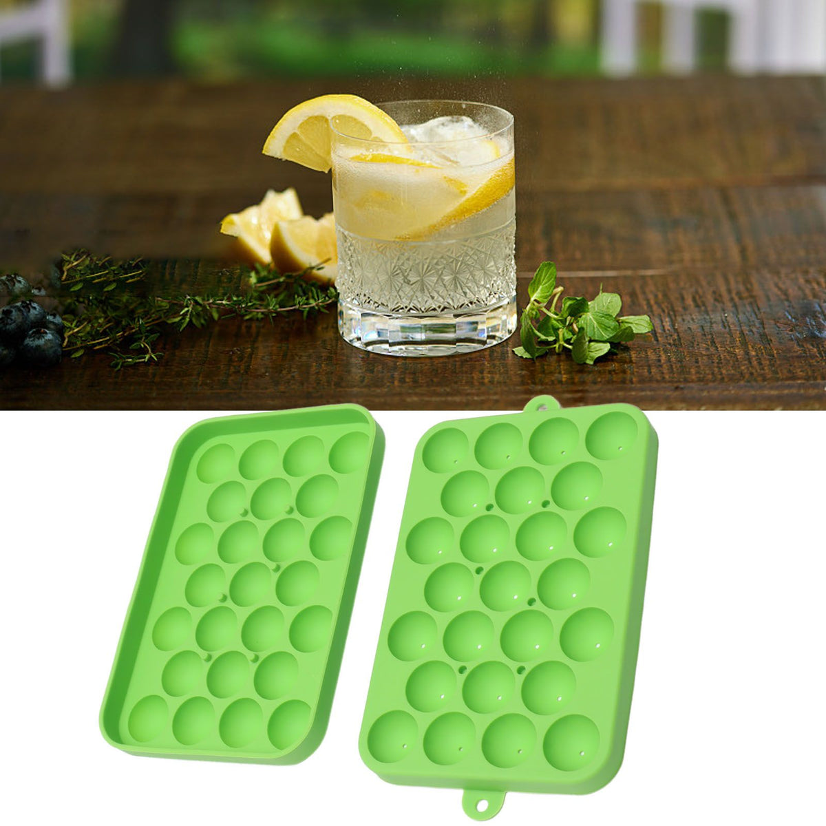 25 Grid Ice Cube Tray Easy Release Silicone Ice Ball Maker Mold Mini Round Ice Sphere Tray with Lid Green