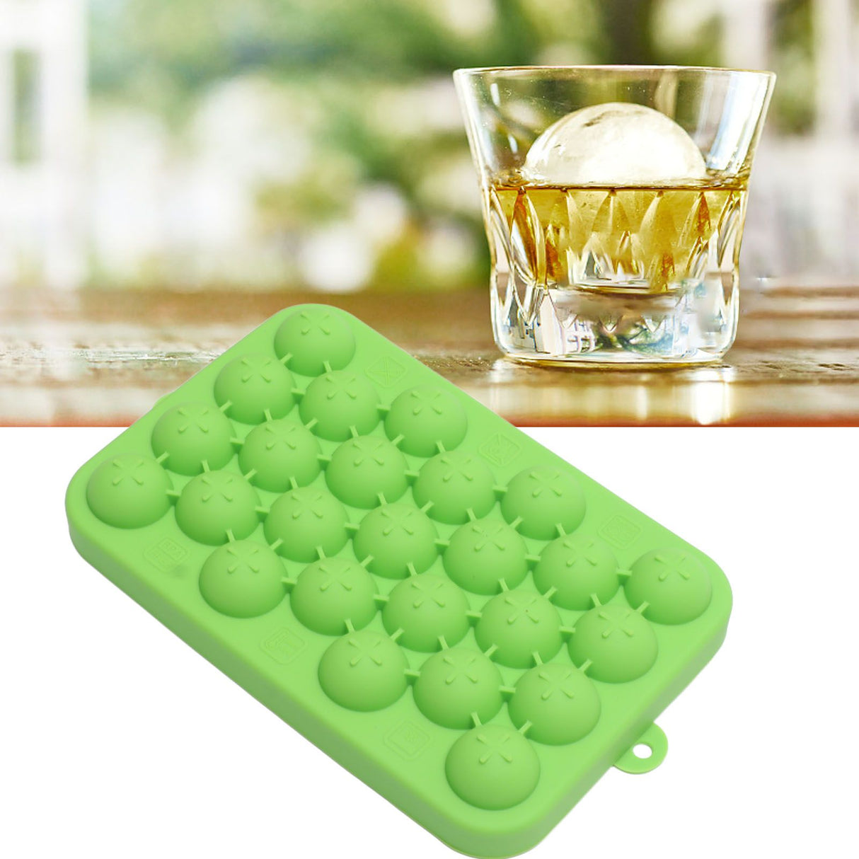 25 Grid Ice Cube Tray Easy Release Silicone Ice Ball Maker Mold Mini Round Ice Sphere Tray with Lid Green