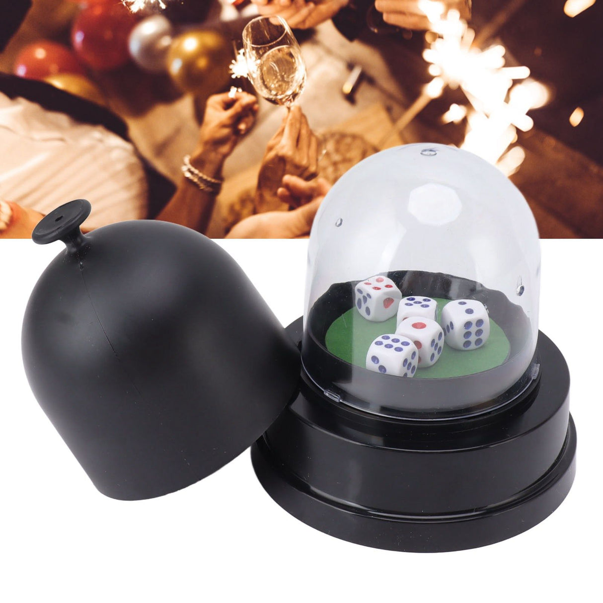 Automatic Dice Roller Cup Battery Powered Pub Bar Party Game Play with 5 Dices for Party Gathering