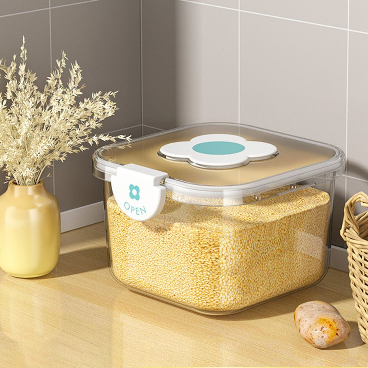 Rice Container Airtight Grain Food Storage Box Transparent with Cover for Home Kitchen Transparent 5kg / 11.02lb