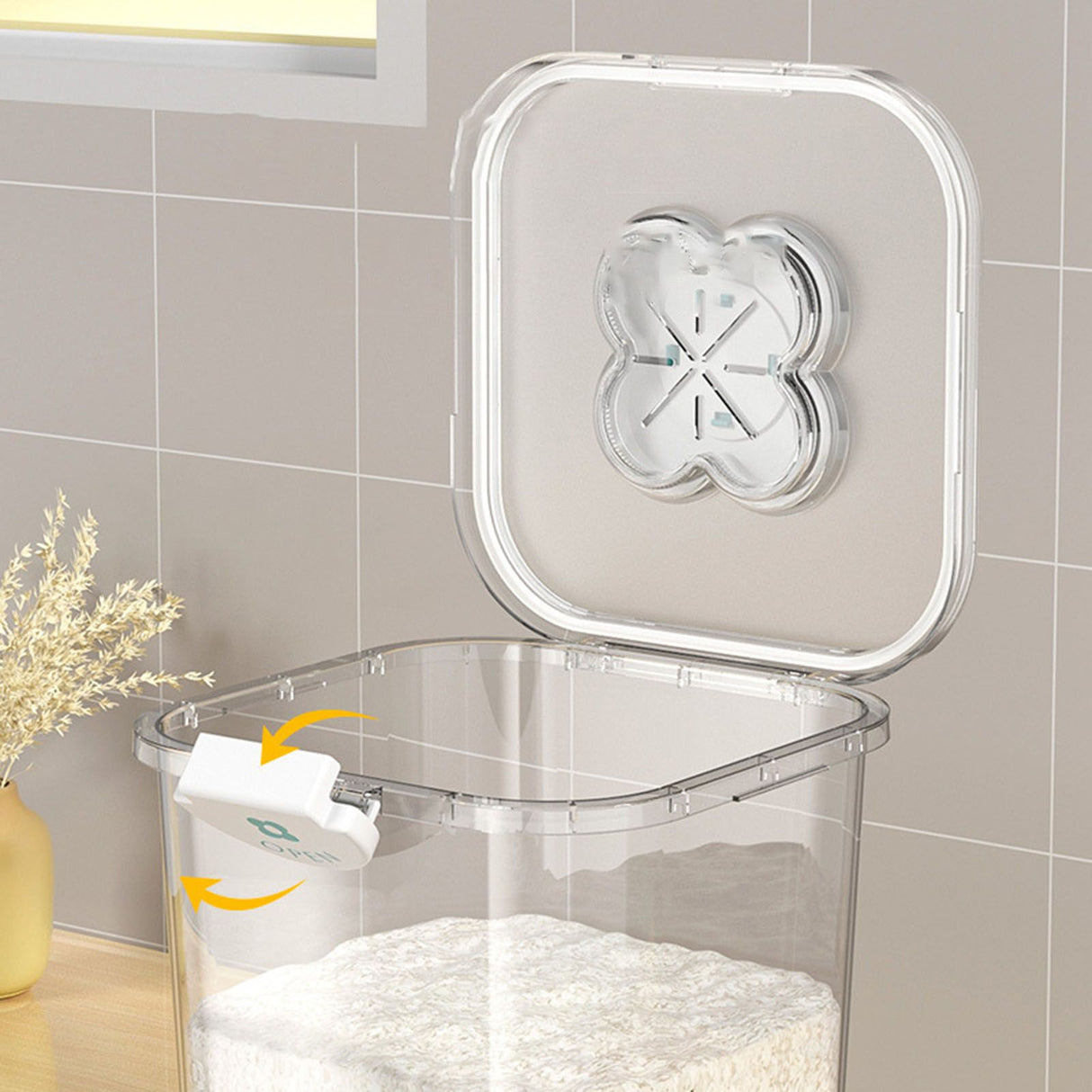 Rice Container Airtight Grain Food Storage Box Transparent with Cover for Home Kitchen Transparent 5kg / 11.02lb