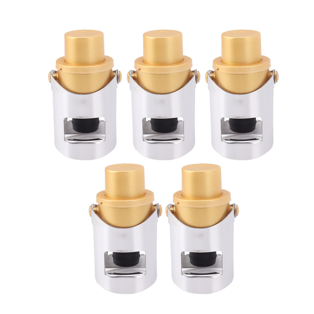 5 Packs Golden Champagne Stopper Stainless Steel Resuable Bottle Sealer Champagne Saver Plug