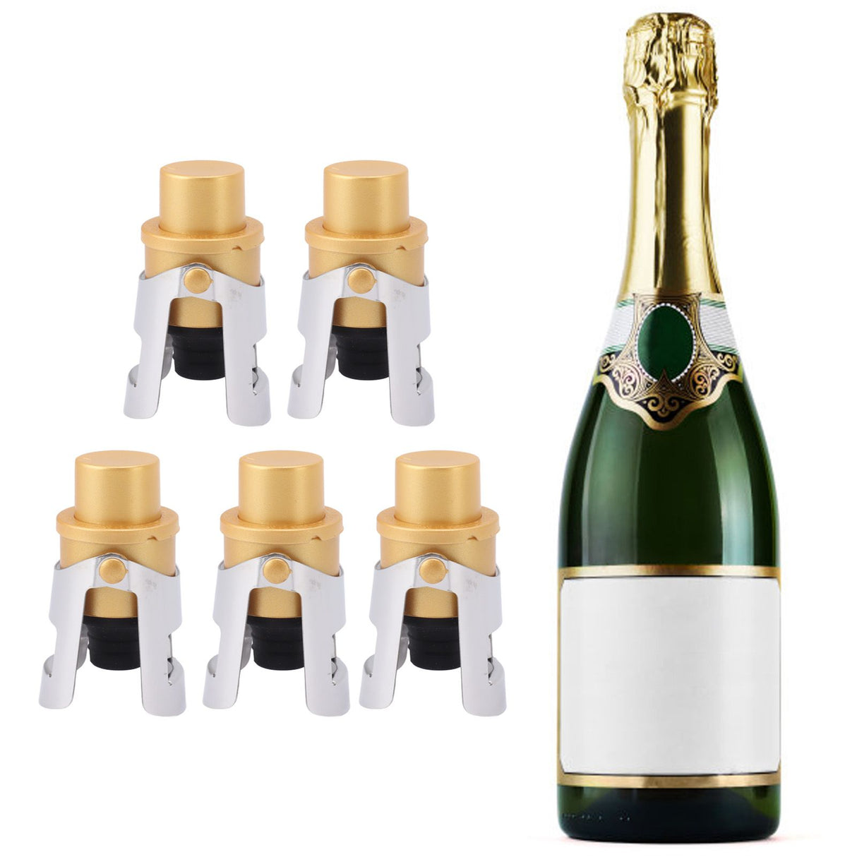 5 Packs Golden Champagne Stopper Stainless Steel Resuable Bottle Sealer Champagne Saver Plug