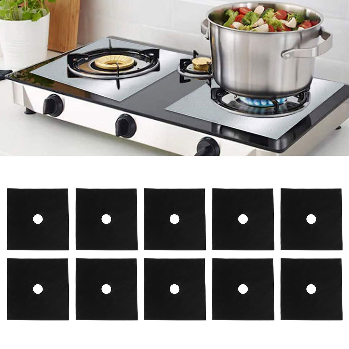 10pcs PTFE Gas Stove Surface Protection Pad Washable Oil and Dirt Resistant Gas Stove Cleaning Pad