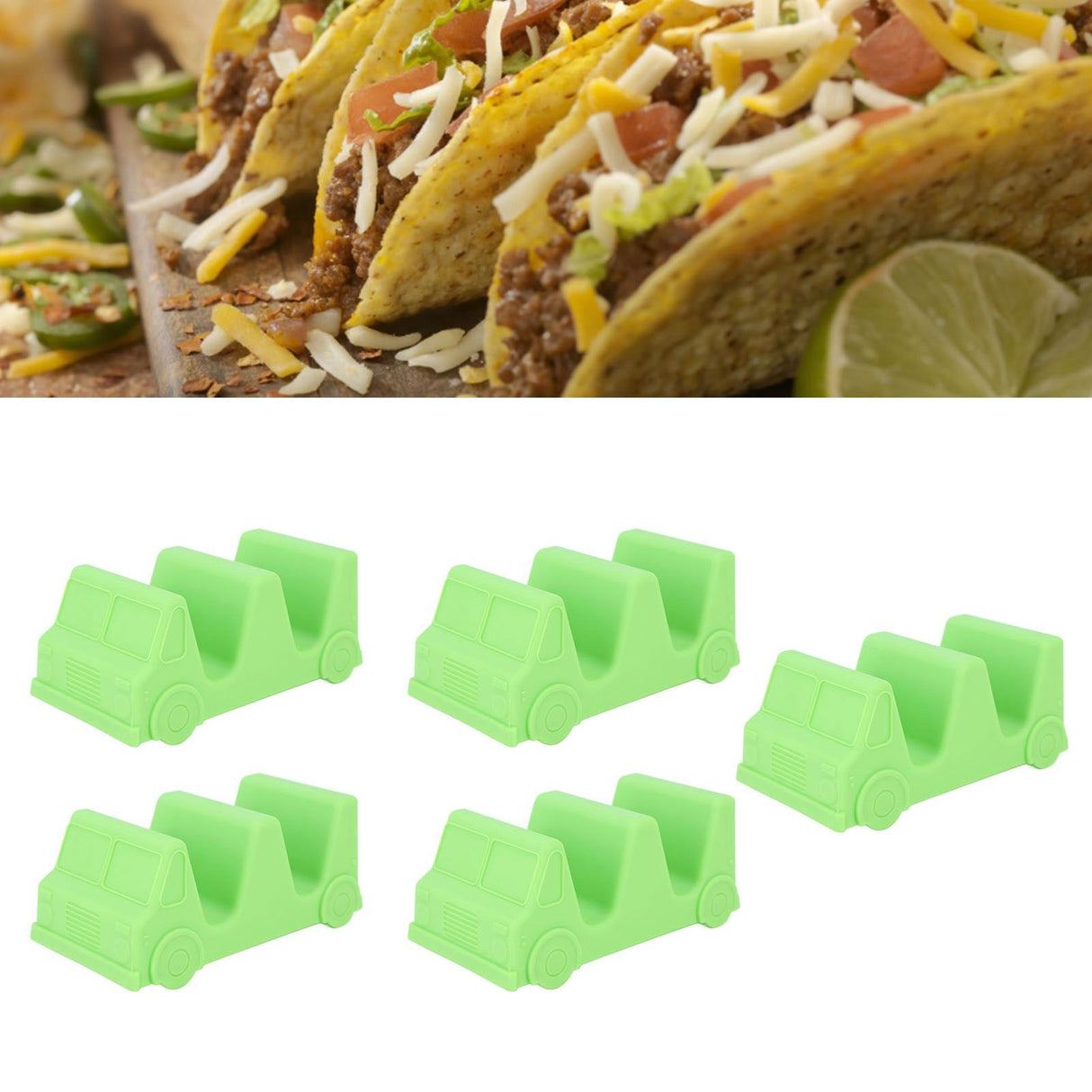 5PCS Taco Holder Stands Set Small Car Shape Wave Shape Taco Tray for Kitchen Restaurant Green